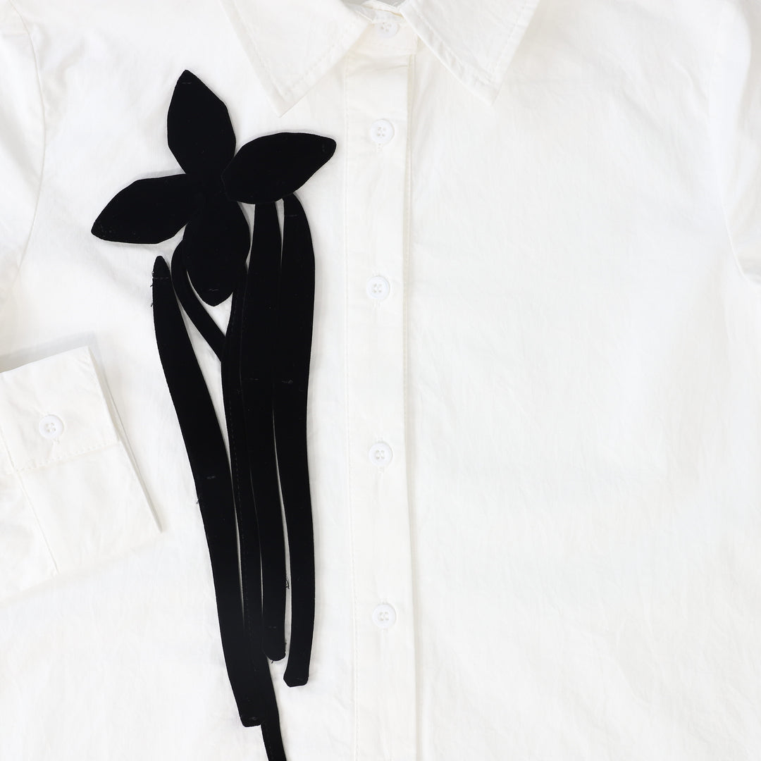 shirt l/s poplin flower detail - white/black