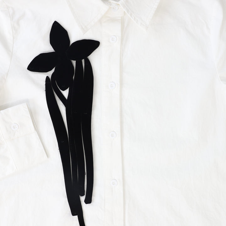 shirt l/s poplin flower detail - white/black