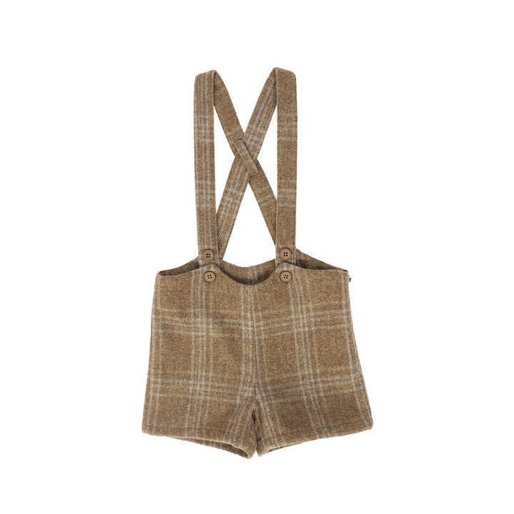 shorts wool plaid suspender - camel