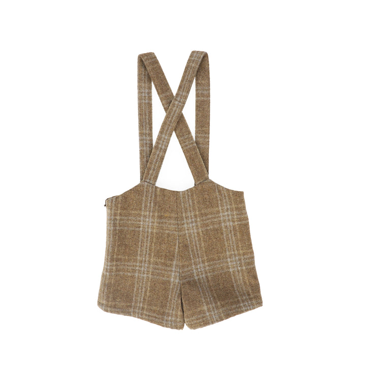 shorts wool plaid suspender - camel