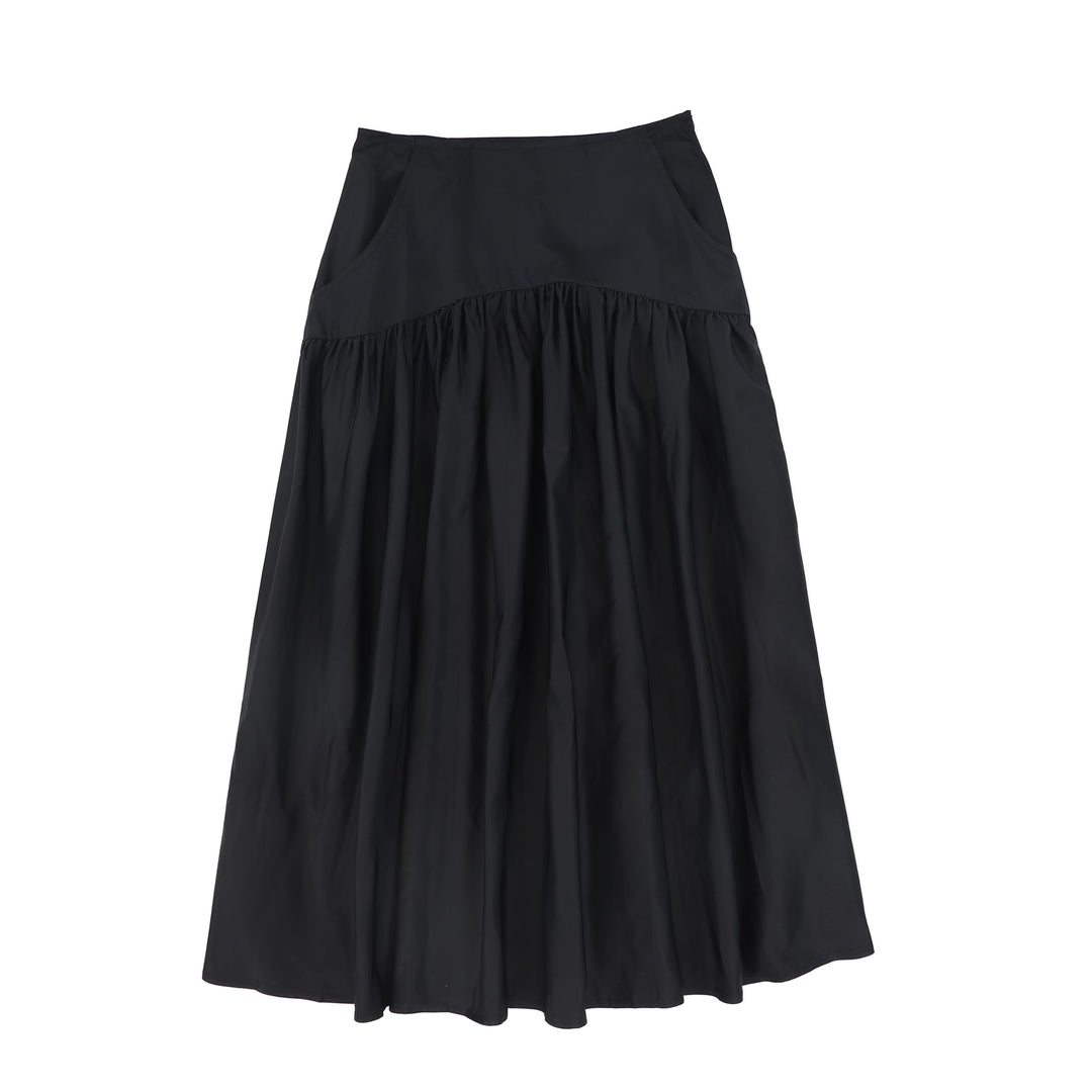 skirt maxi taffeta yoke with pockets - black