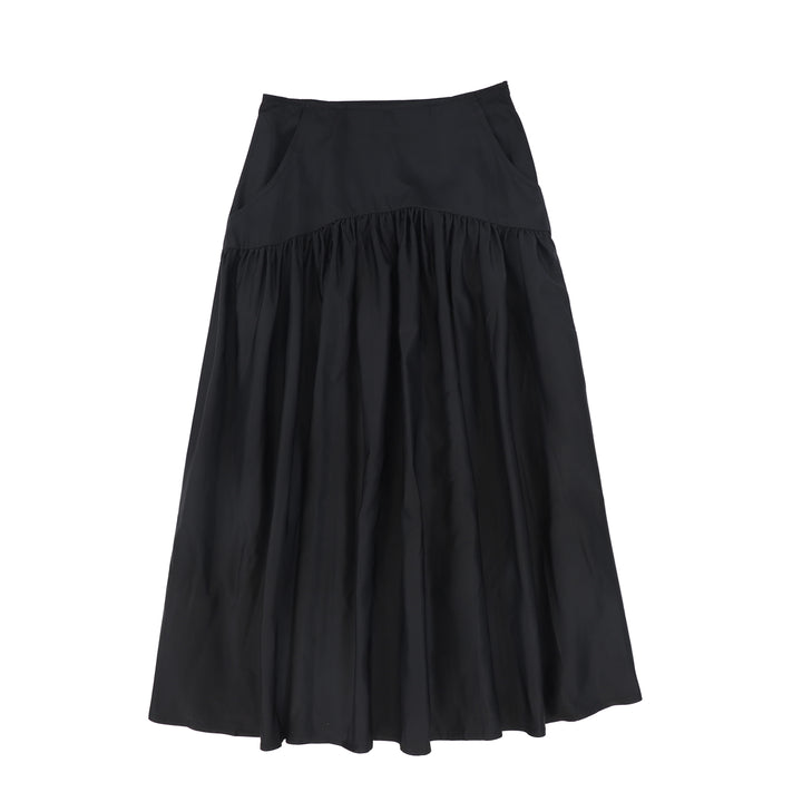 skirt maxi taffeta yoke with pockets - black