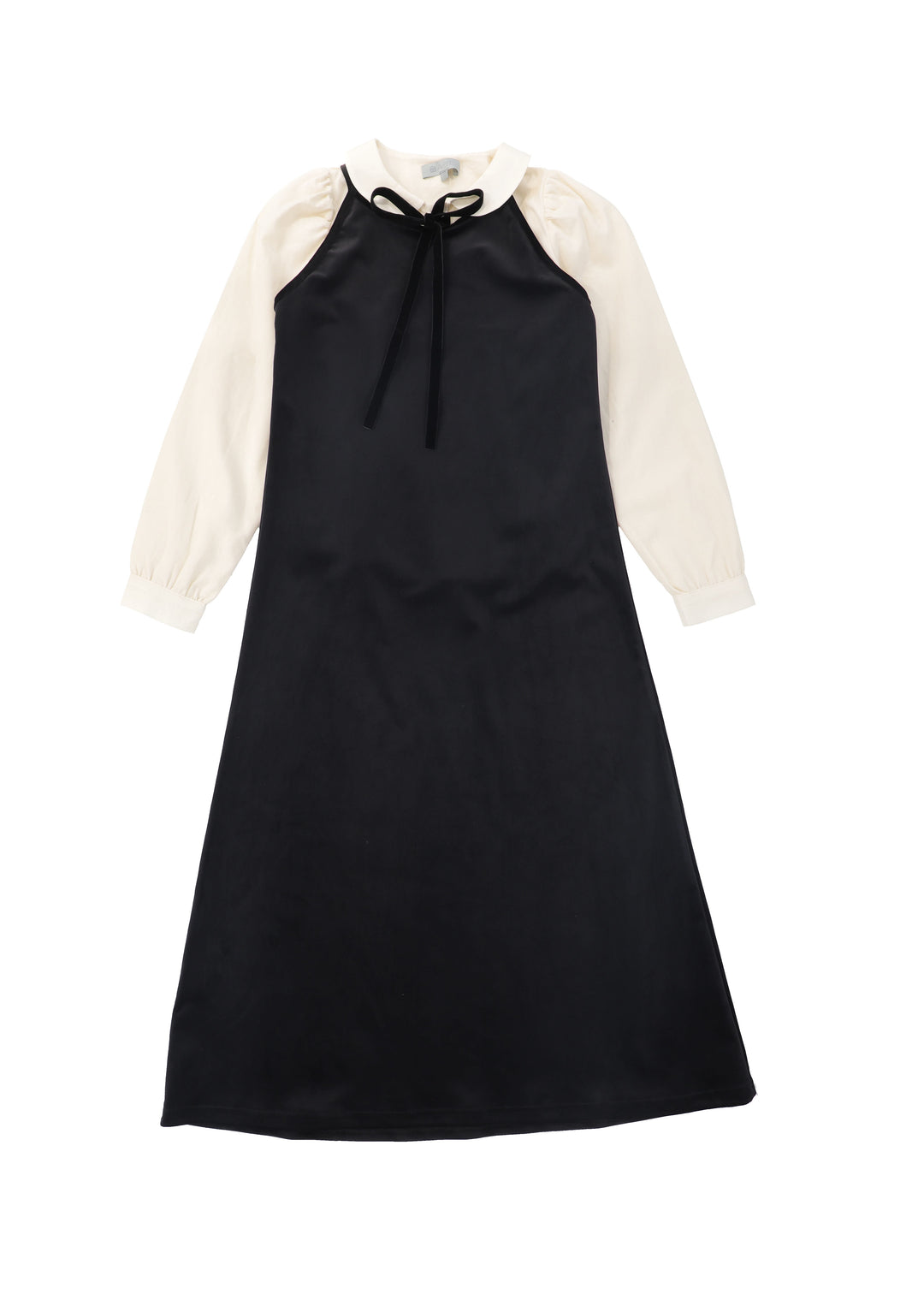 maxi dress velour jumper with ribbon blouse - black/ivory