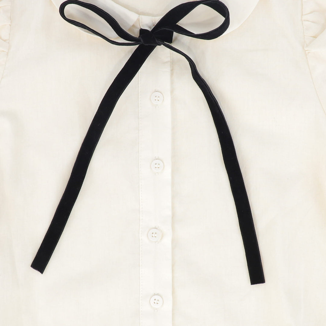 maxi dress velour jumper with ribbon blouse - black/ivory