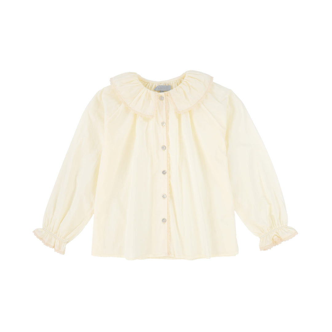 shirt l/s lace trim blouse - cream