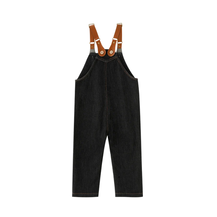 one piece overall with center pocket - black denim