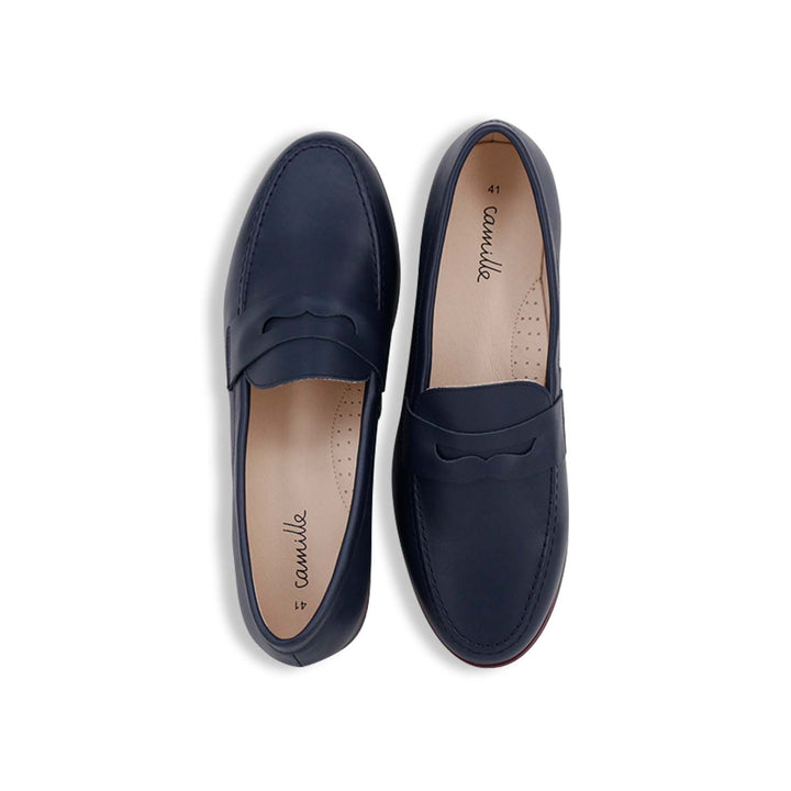 shoes ecolier leather loafers - navy plaid leather