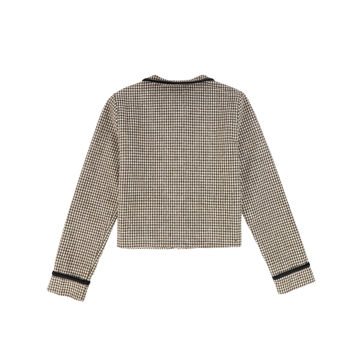 blazer wool checkered velour detail with bow - brown