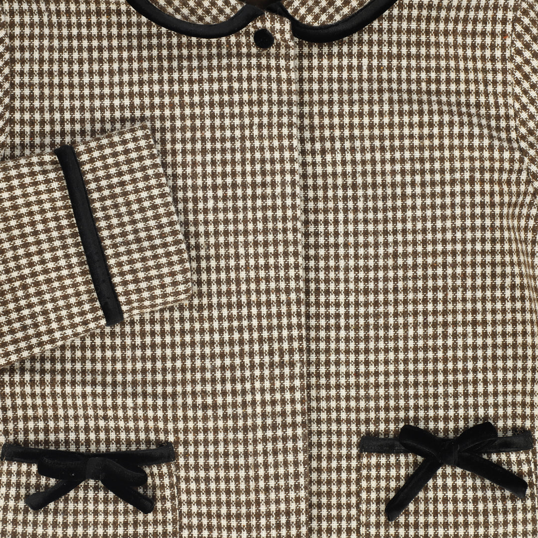blazer wool checkered velour detail with bow - brown
