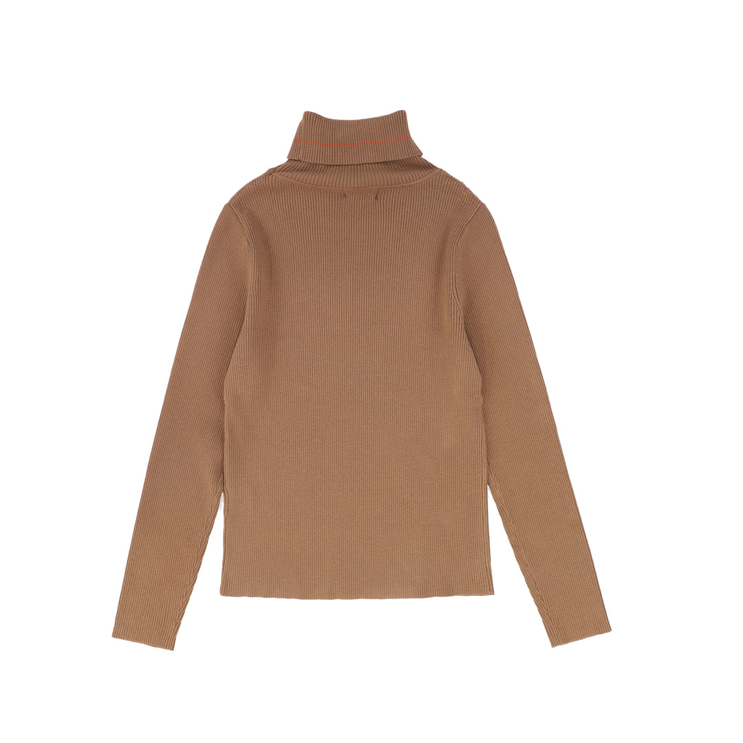 top l/s ribbed subtle logo turtleneck - camel