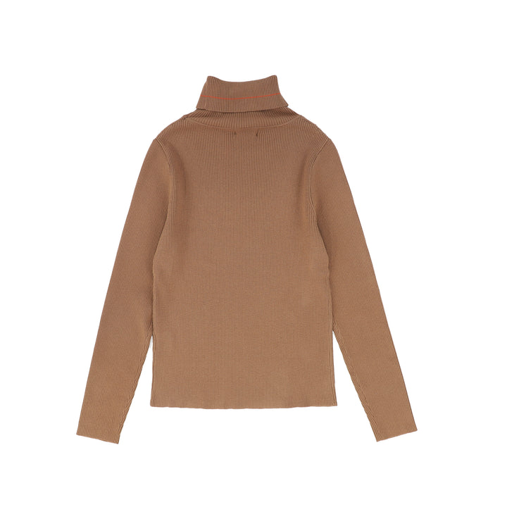 top l/s ribbed subtle logo turtleneck - camel