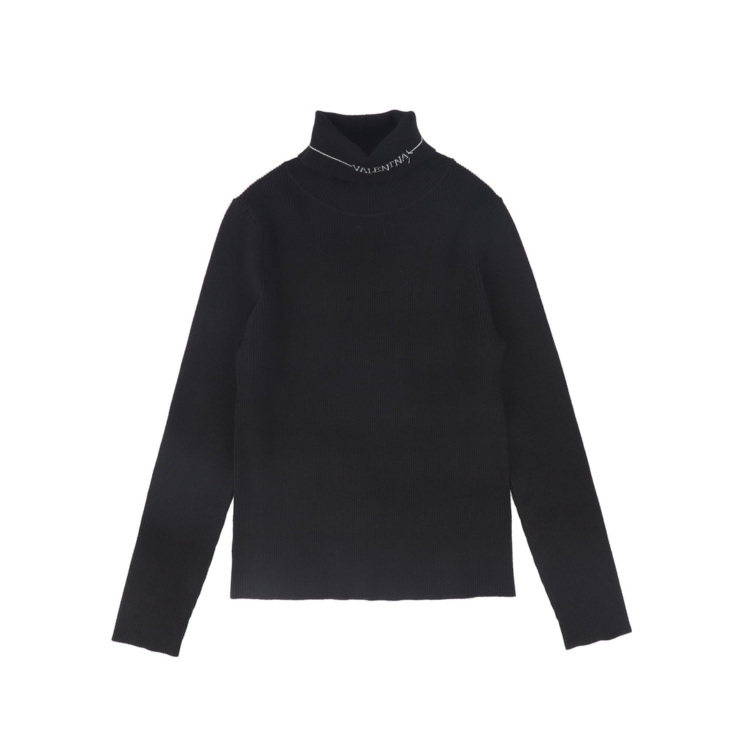 top l/s ribbed subtle logo turtleneck - black
