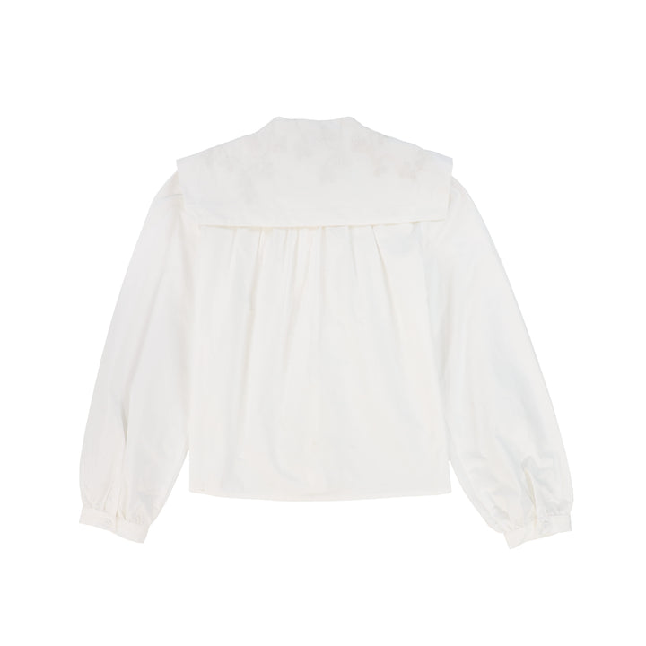 shirt l/s large embroidered sailor collar blouse - white