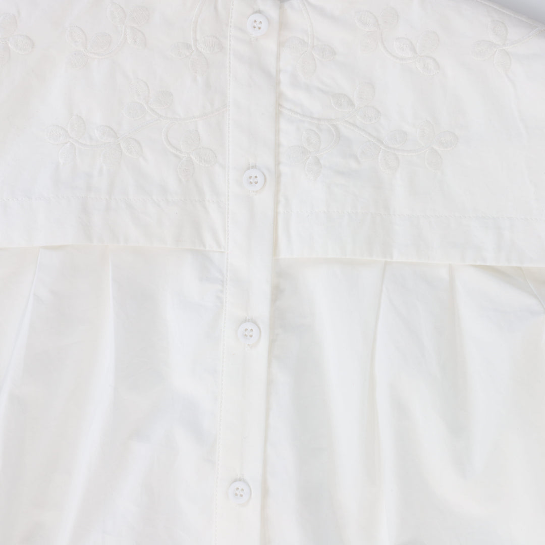 shirt l/s large embroidered sailor collar blouse - white