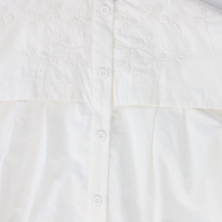 shirt l/s large embroidered sailor collar blouse - white