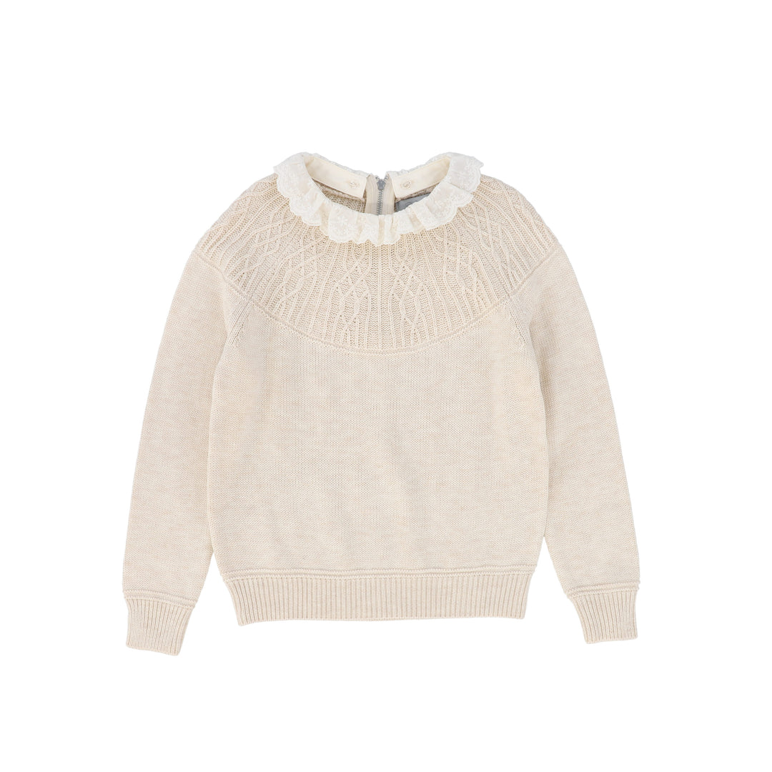 top l/s knit lace collared sweater - oatmeal