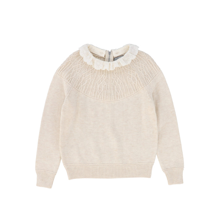 top l/s knit lace collared sweater - oatmeal