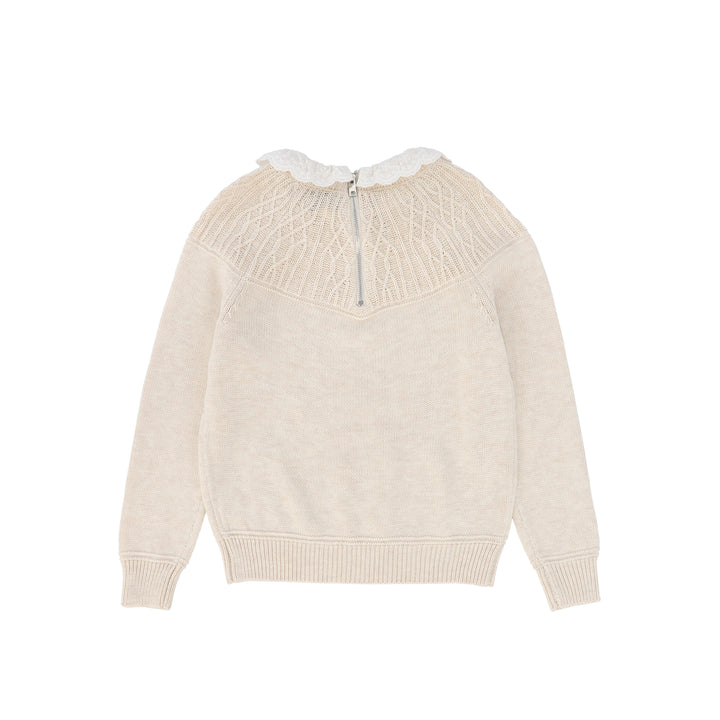 top l/s knit lace collared sweater - oatmeal