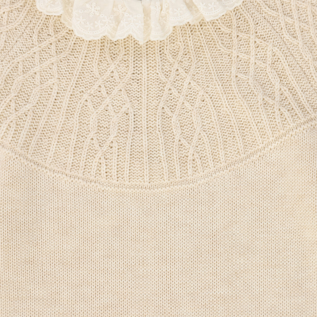 top l/s knit lace collared sweater - oatmeal