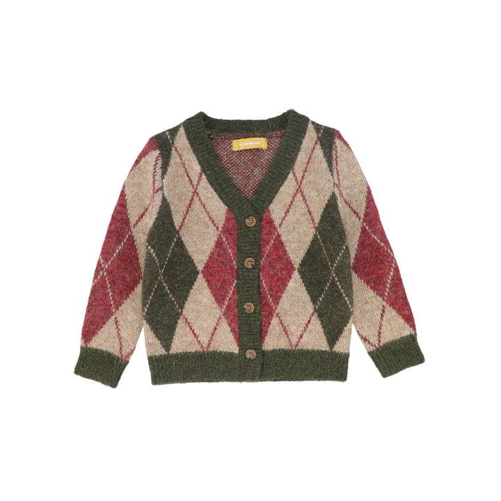 top l/s heavy wool argyle cardigan - olive