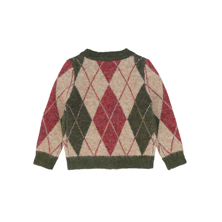 top l/s heavy wool argyle cardigan - olive