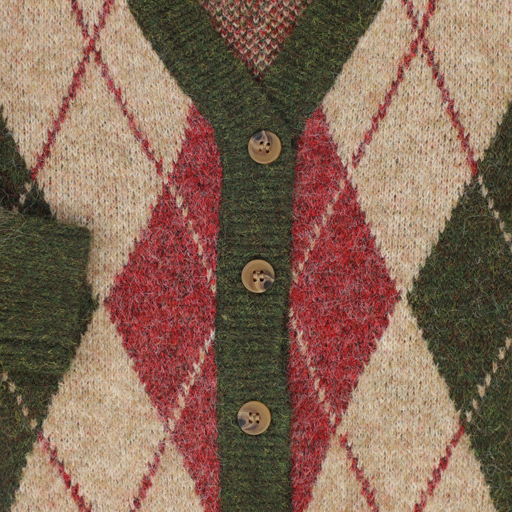 top l/s heavy wool argyle cardigan - olive