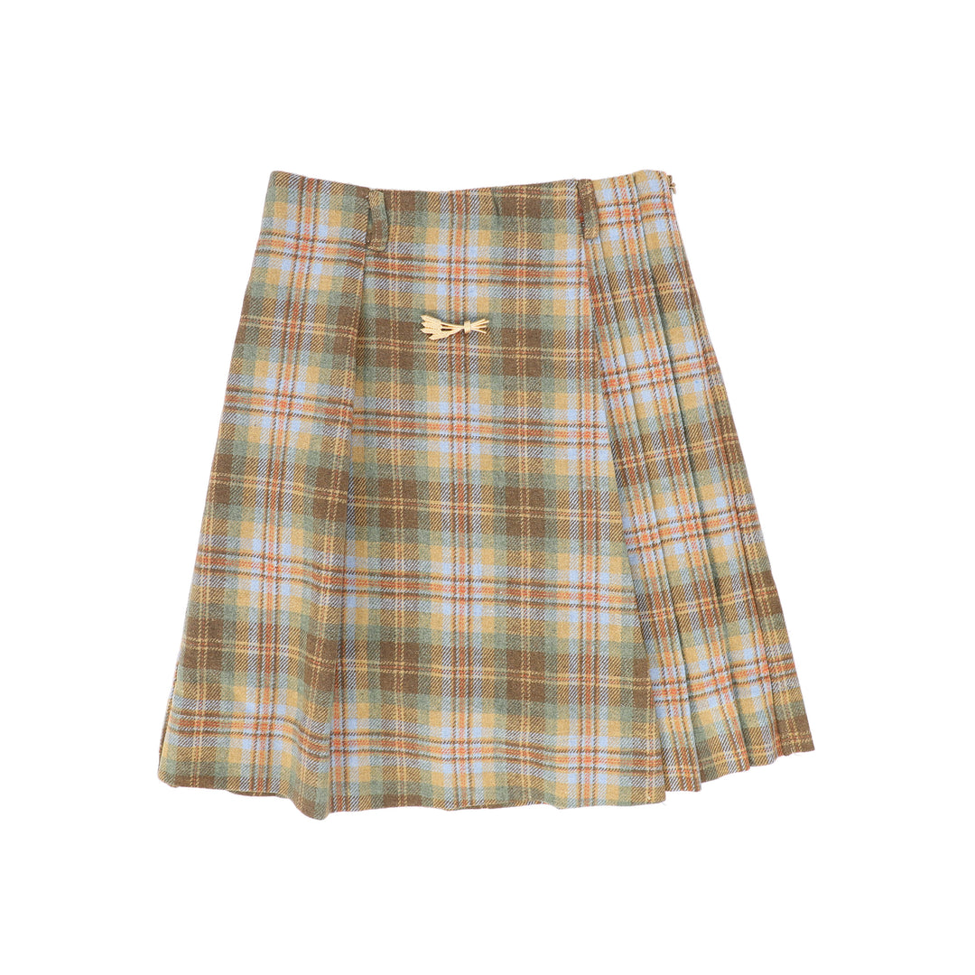 skirt wool plaid wrap look - camel