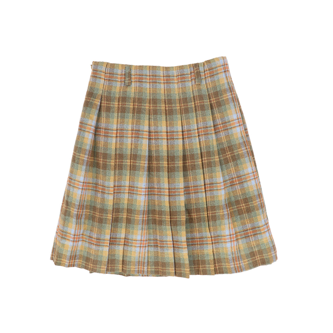 skirt wool plaid wrap look - camel