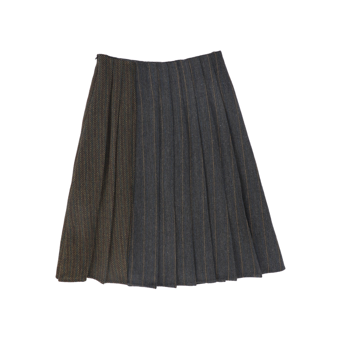 skirt pleated herringbone stripe with double buckle - charcoal