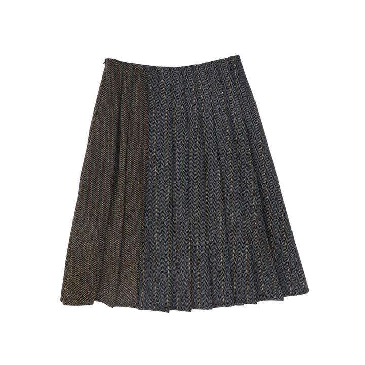 skirt pleated herringbone stripe with double buckle - charcoal