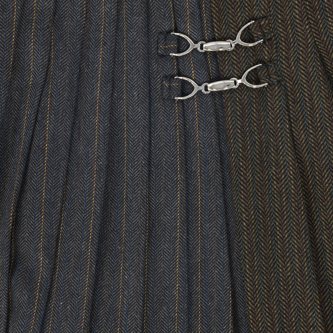 skirt pleated herringbone stripe with double buckle - charcoal