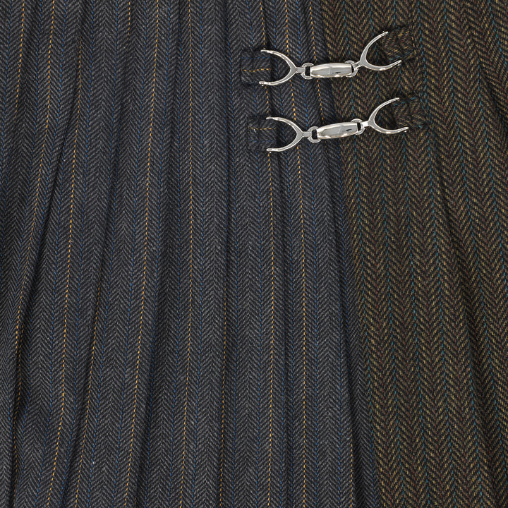 skirt pleated herringbone stripe with double buckle - charcoal