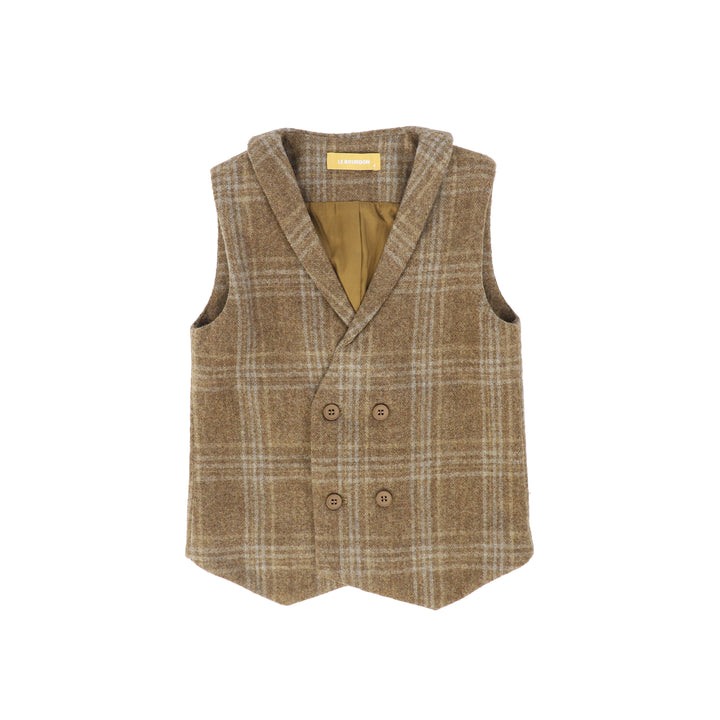 vest wool plaid double breasted - camel