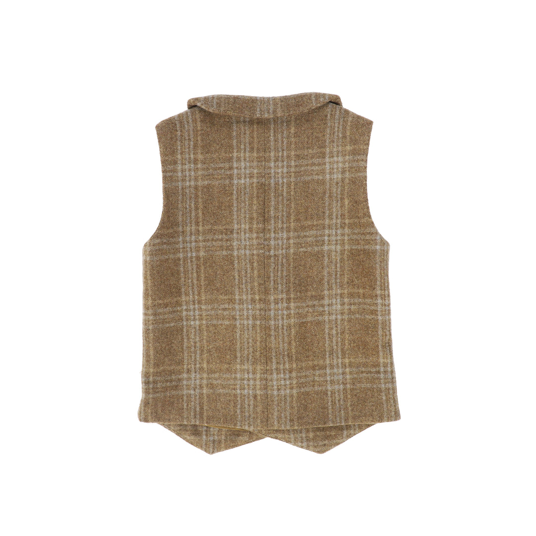 vest wool plaid double breasted - camel