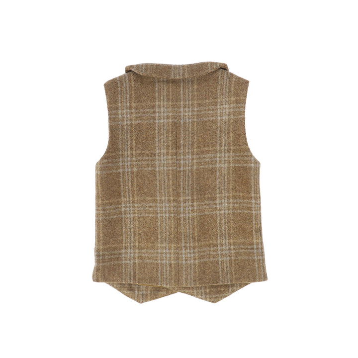 vest wool plaid double breasted - camel