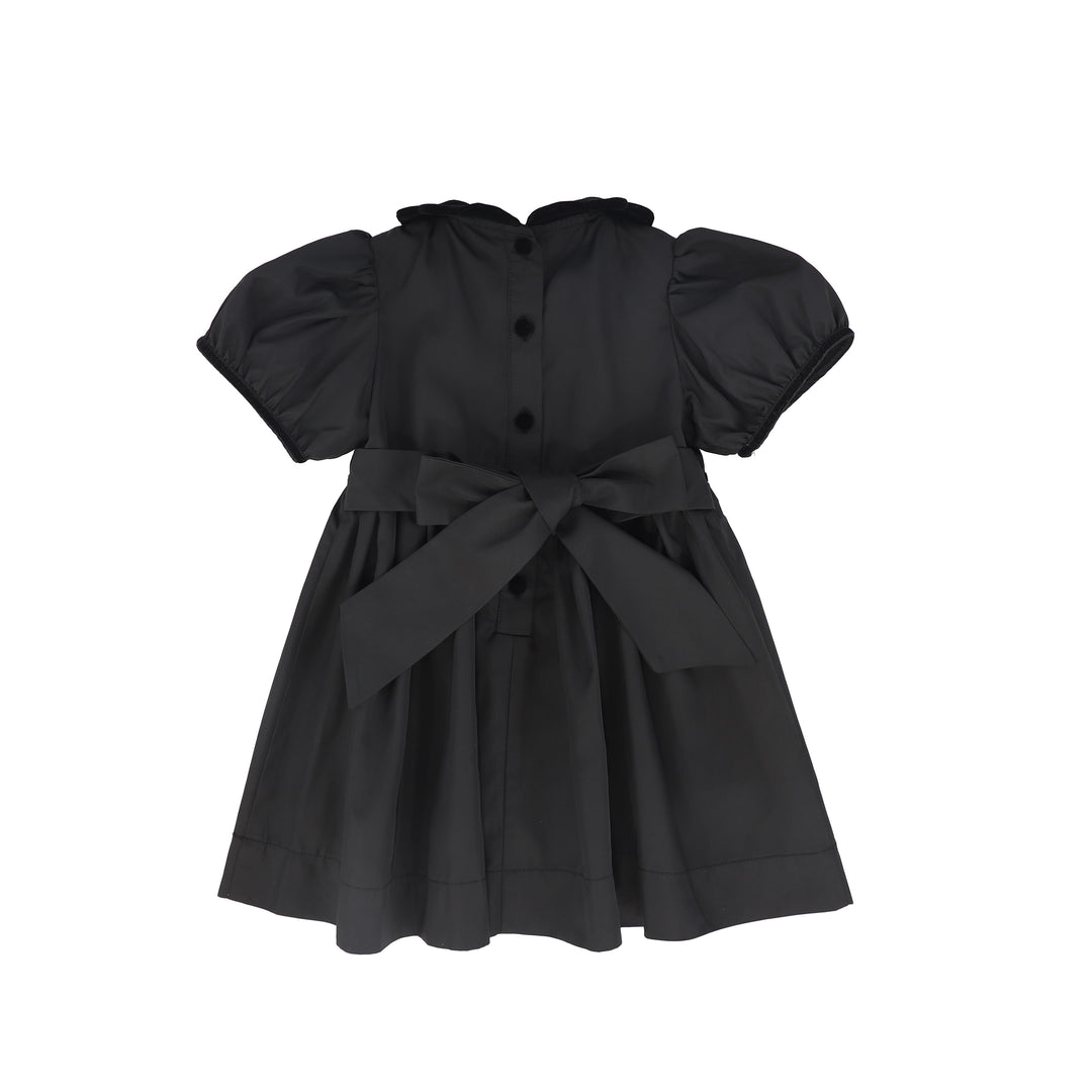 dress 3/4 sleeve taffeta velour detail with back tie - black