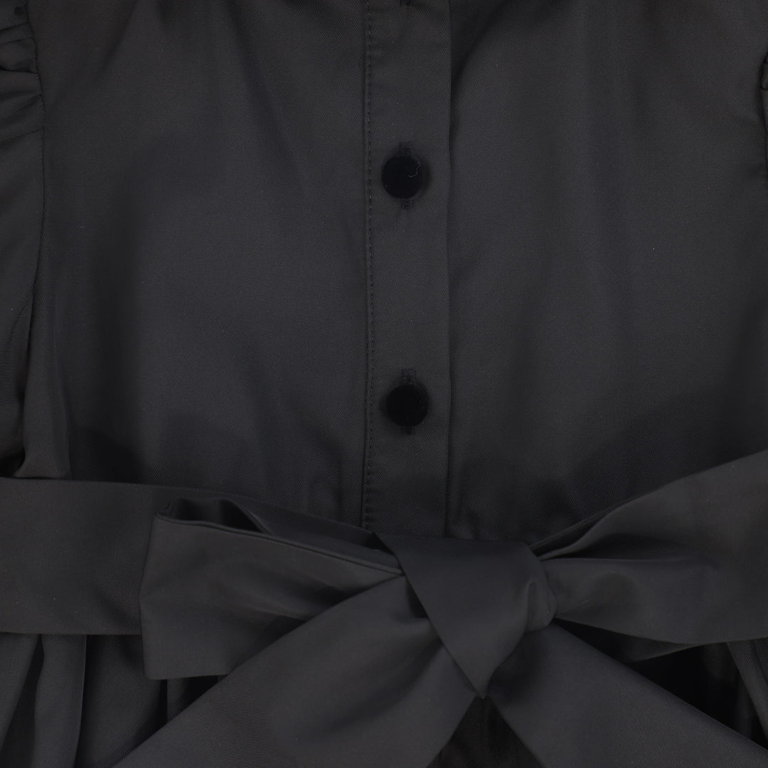 dress 3/4 sleeve taffeta velour detail with back tie - black
