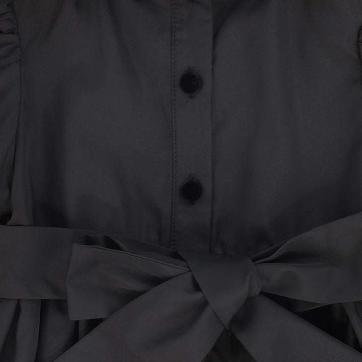 dress 3/4 sleeve taffeta velour detail with back tie - black