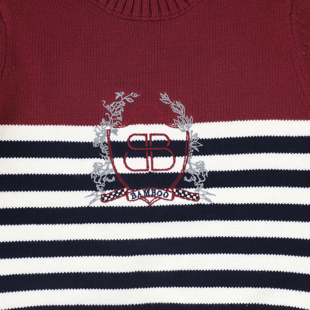 top l/s striped embroidered emblem sweater - brown