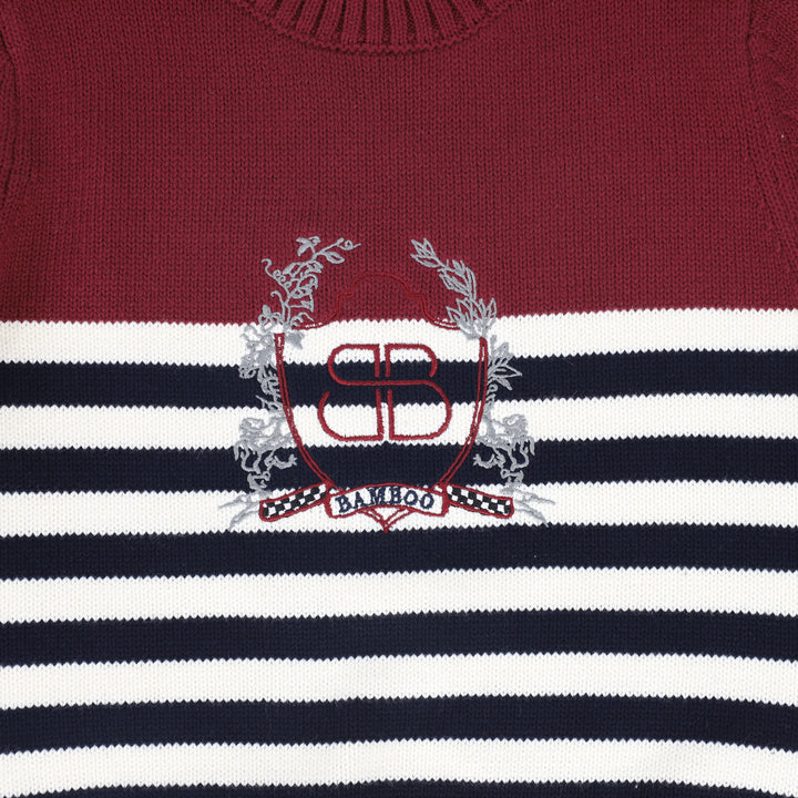 top l/s striped embroidered emblem sweater - brown
