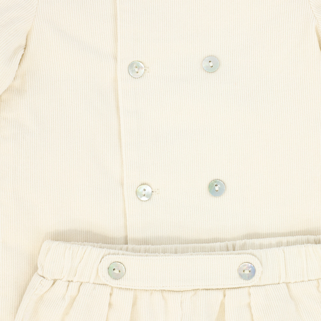 set outfit corduroy double breasted shirt and shorts - cream