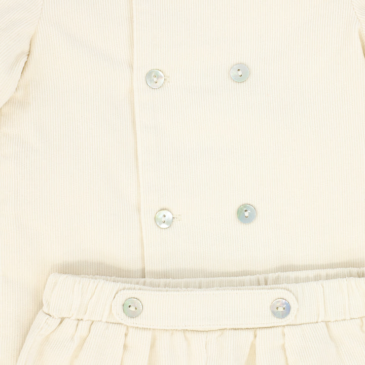 set outfit corduroy double breasted shirt and shorts - cream