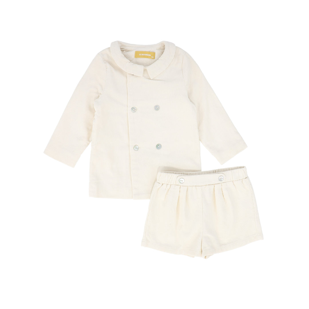 set outfit corduroy double breasted shirt and shorts - cream