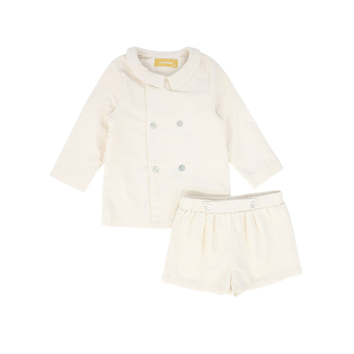set outfit corduroy double breasted shirt and shorts - cream