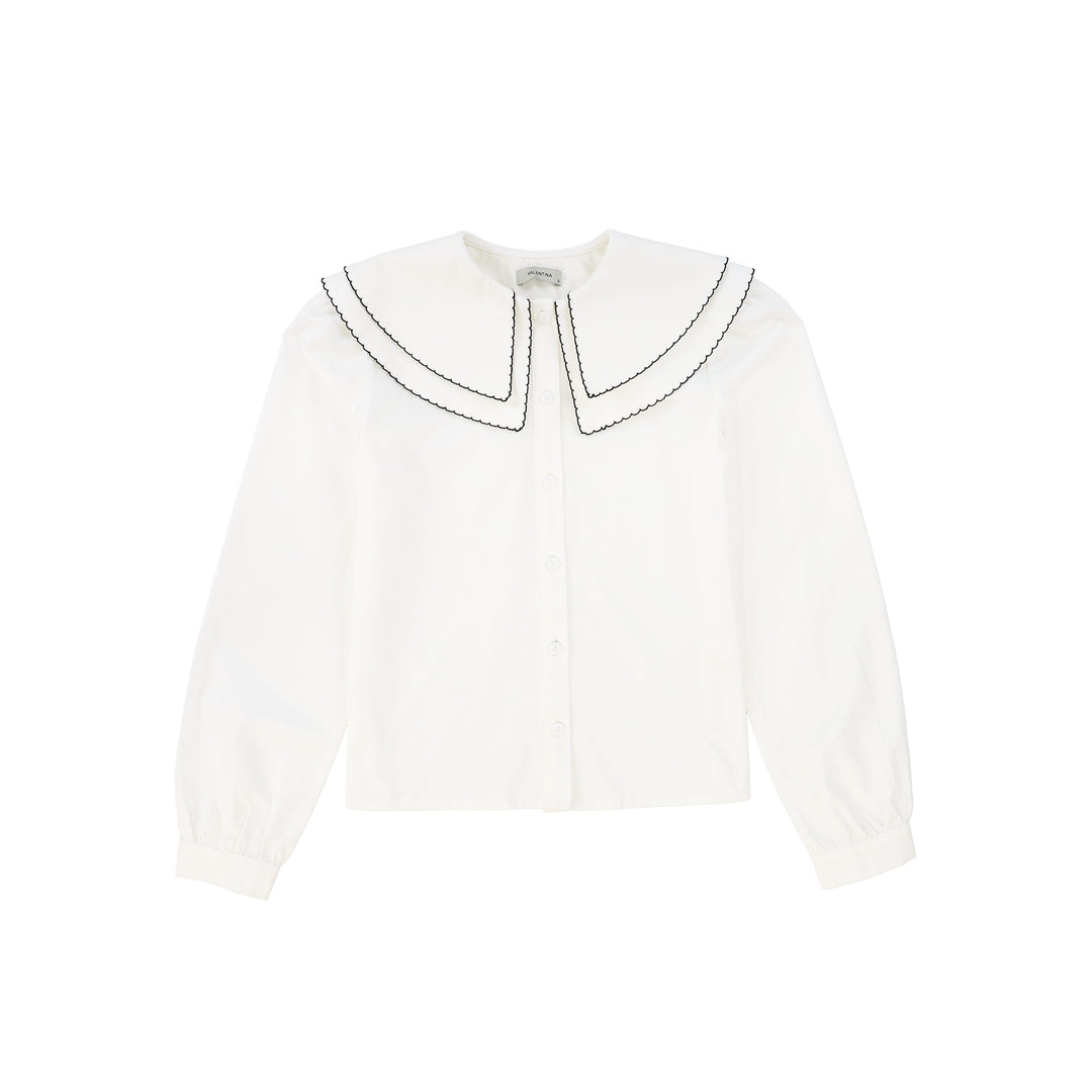 shirt l/s scalloped large double collar blouse - white