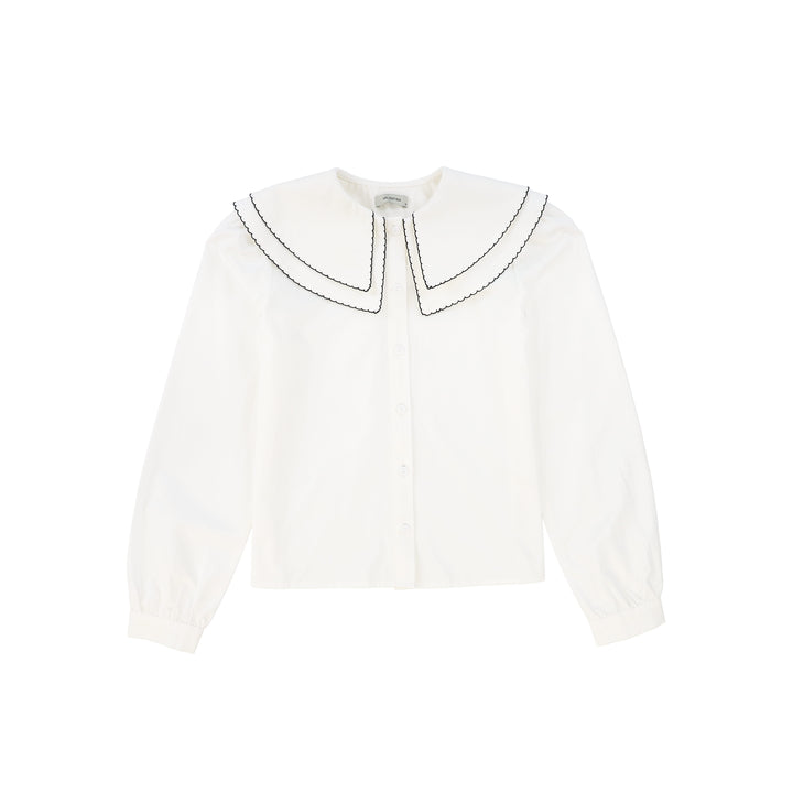 shirt l/s scalloped large double collar blouse - white