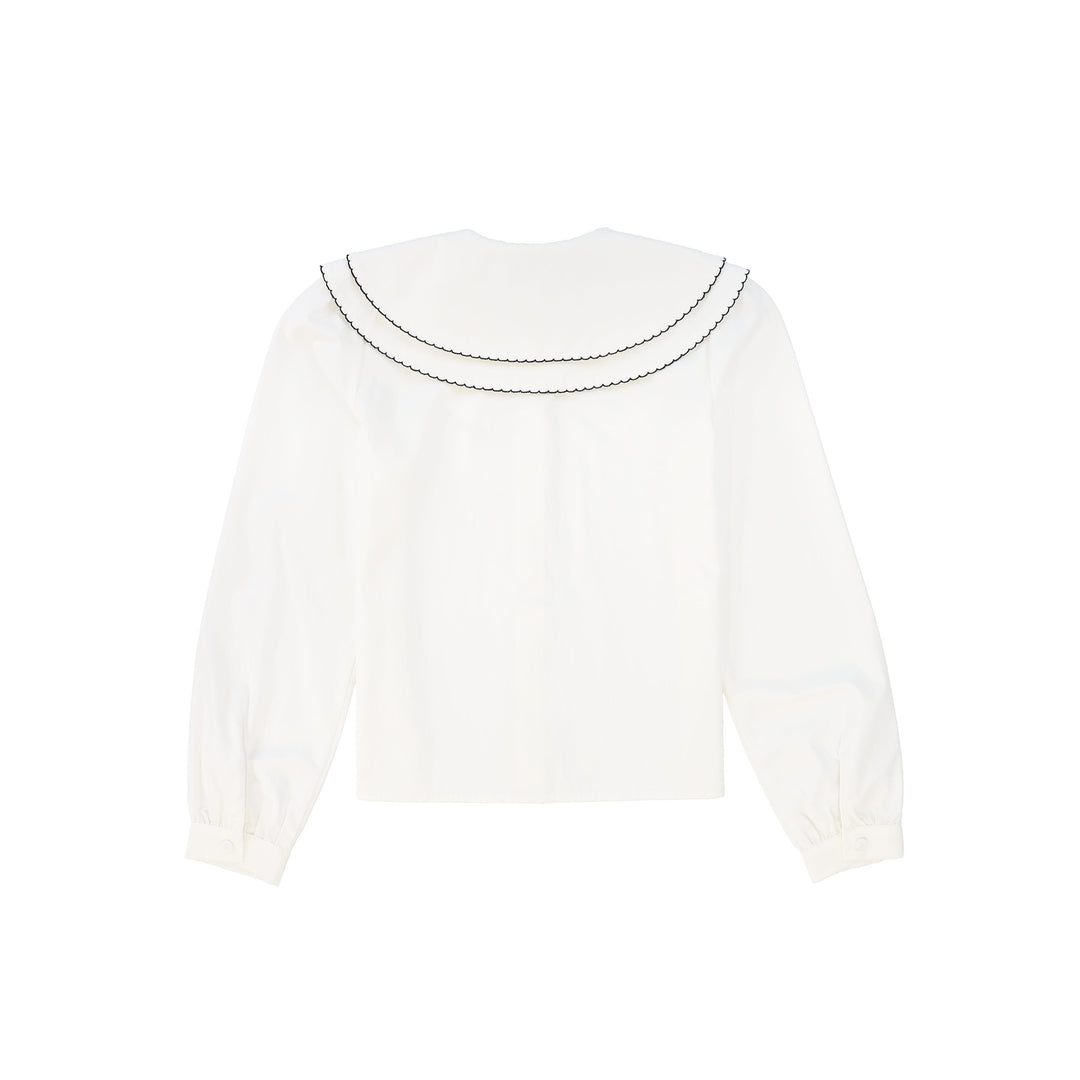 shirt l/s scalloped large double collar blouse - white