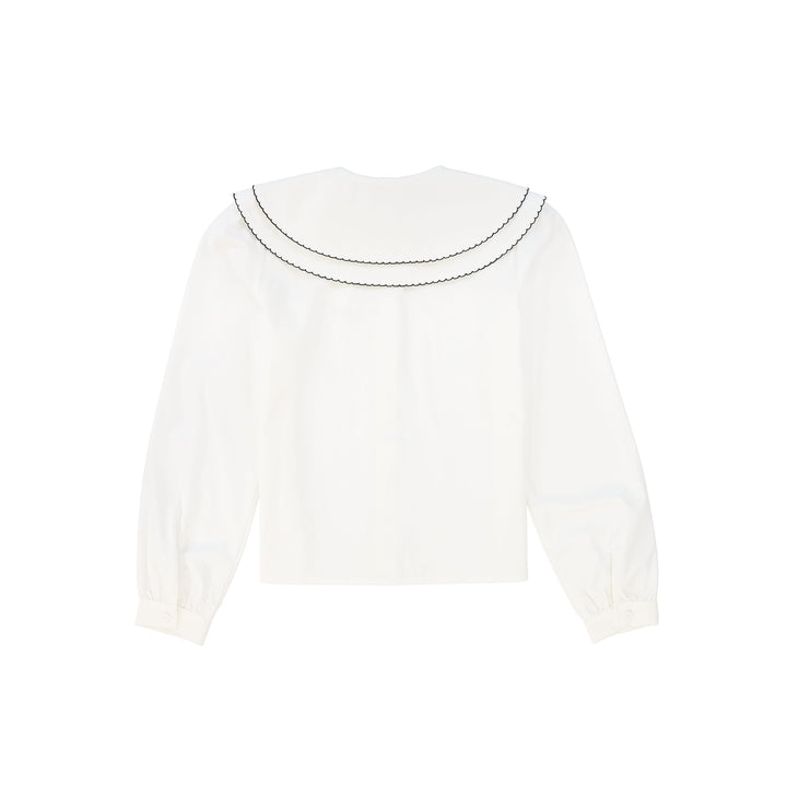 shirt l/s scalloped large double collar blouse - white