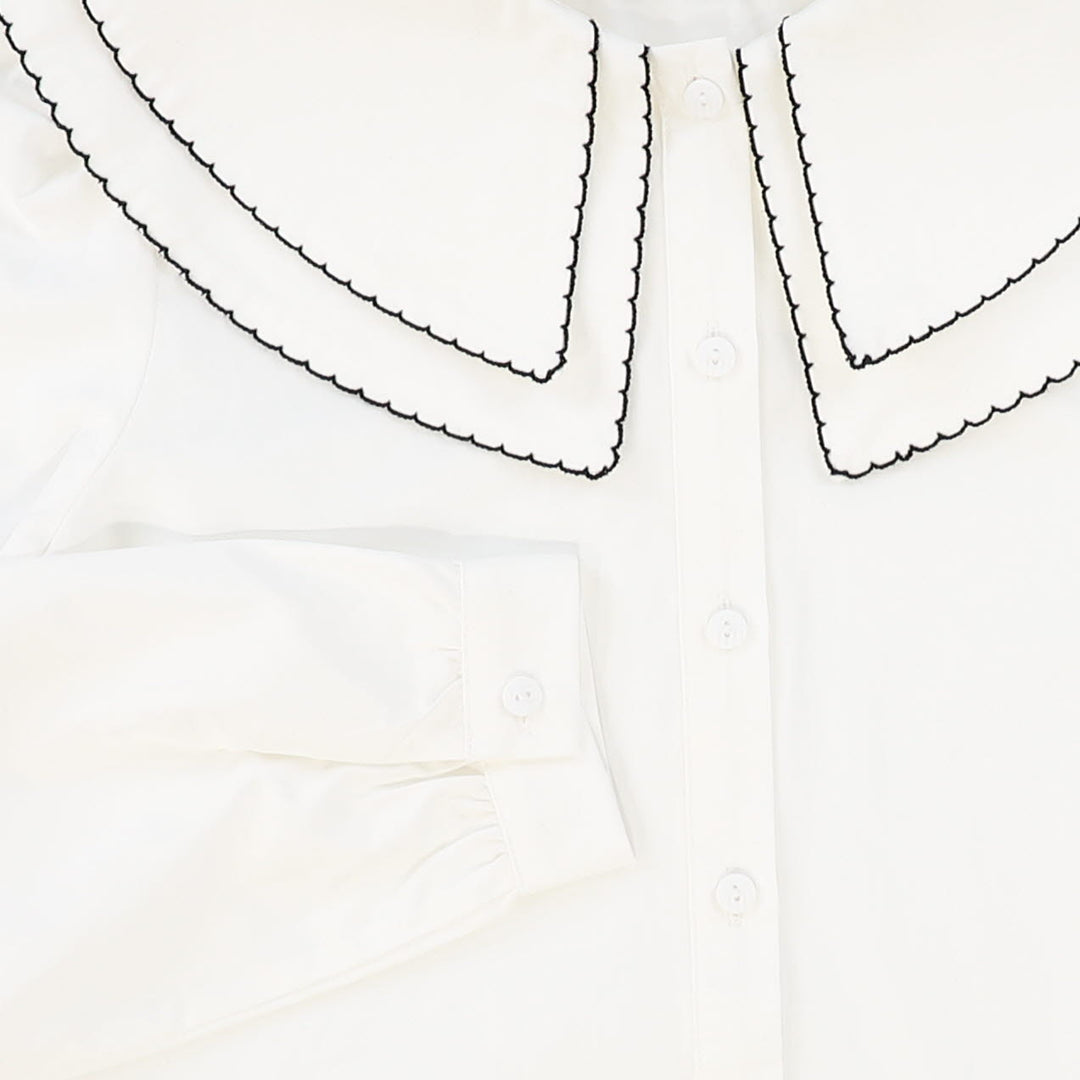 shirt l/s scalloped large double collar blouse - white