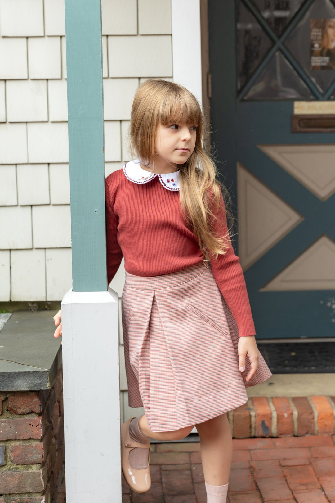skirt houndstooth pocket - pink
